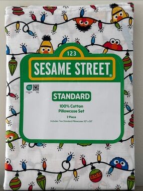 Sesame Street Kids Holiday Pillowcase Set White Multi-Color lights Character